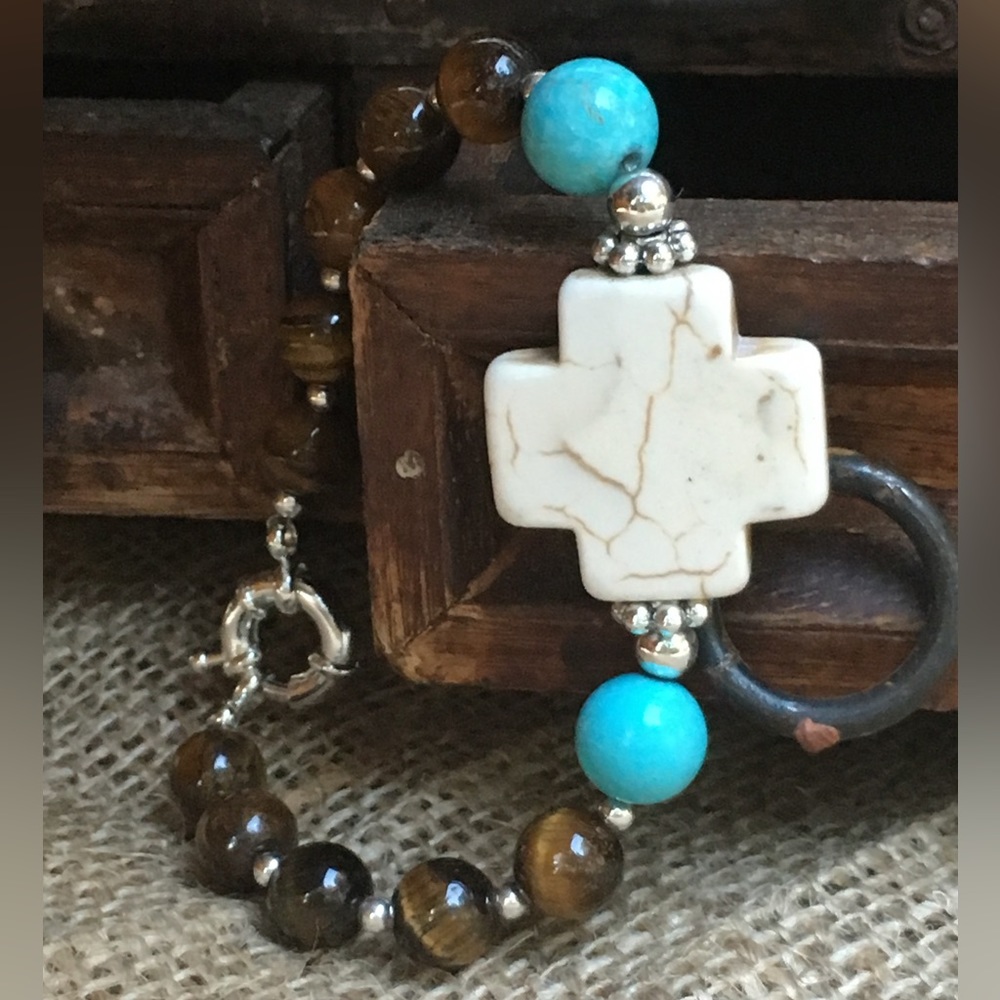 White Magnesite Cross Bracelet